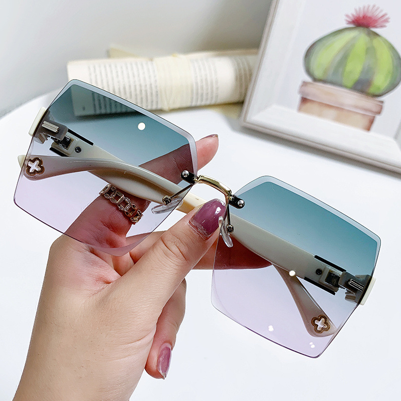 2024 Nei ouni Frame Brëll mat Schnëttkanten Summer Casual Sonnebrëller mat groussem Frame Trendy Sonnebrëller_voghion.com