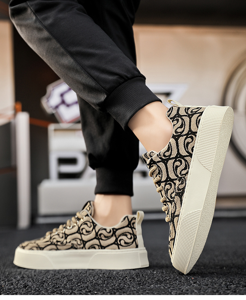 Chaussures en toile pour hommes, chaussures basses, été 2024, nouvelle niche, chaussures basses imprimées, chaussures de sport décontractées à semelle épaisse pour hommes_voghion.com