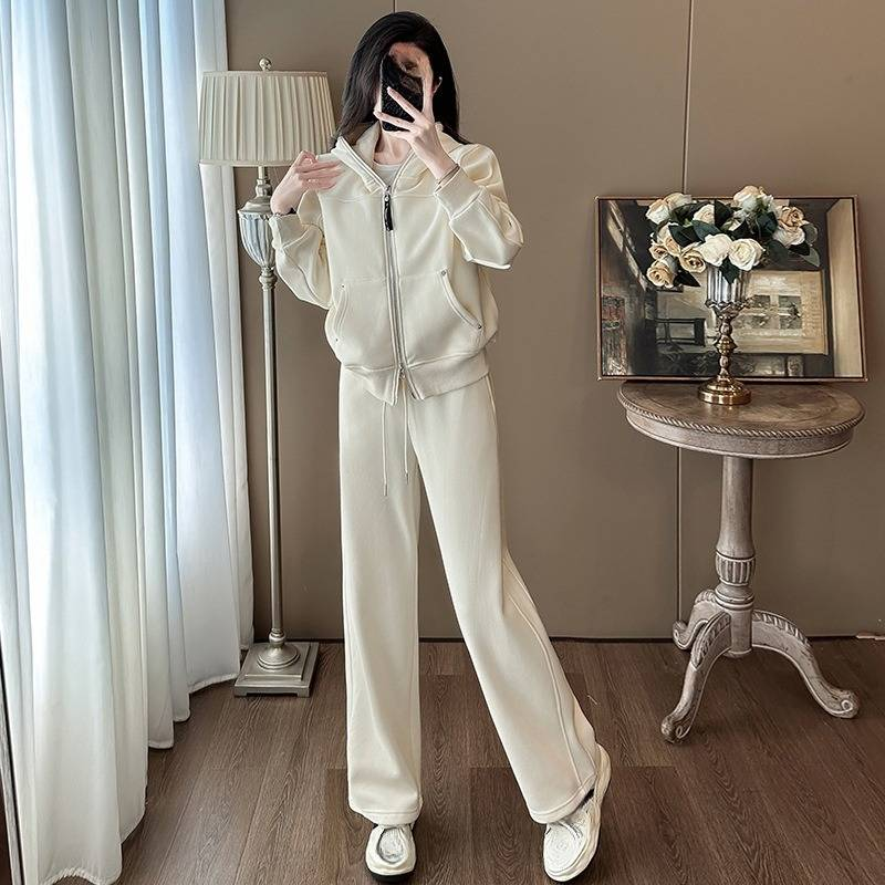 Abbigliamento da donna Felpa con cappuccio Casual Sportivo Completo Invernale Nuovo Stile Plus Velluto Addensato Fiocco di neve Fluff Alla moda Completo Due Pezzi_voghion.com