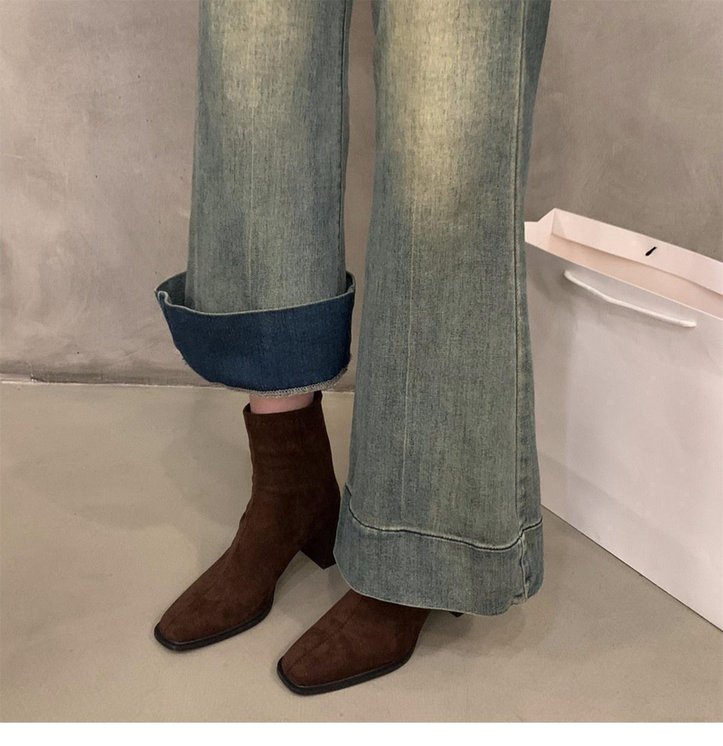 High heel Korean small ankle boots suede boots women's shoes 2024 new autumn and winter square thin short boots_voghion.com