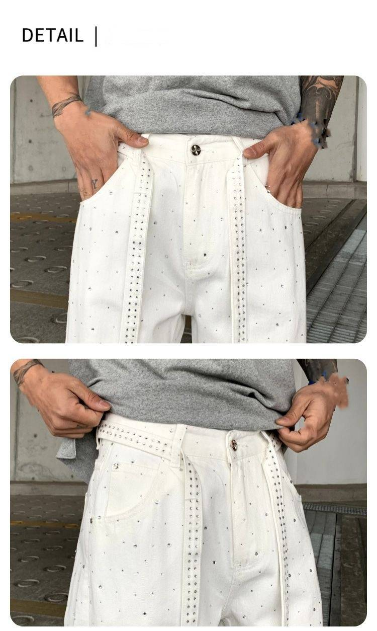 American Trendy Brand Street Jeans For Spring And Summer, With A Simple Youth College Style And Beaded And Diamond Ironed Jeans_voghion.com