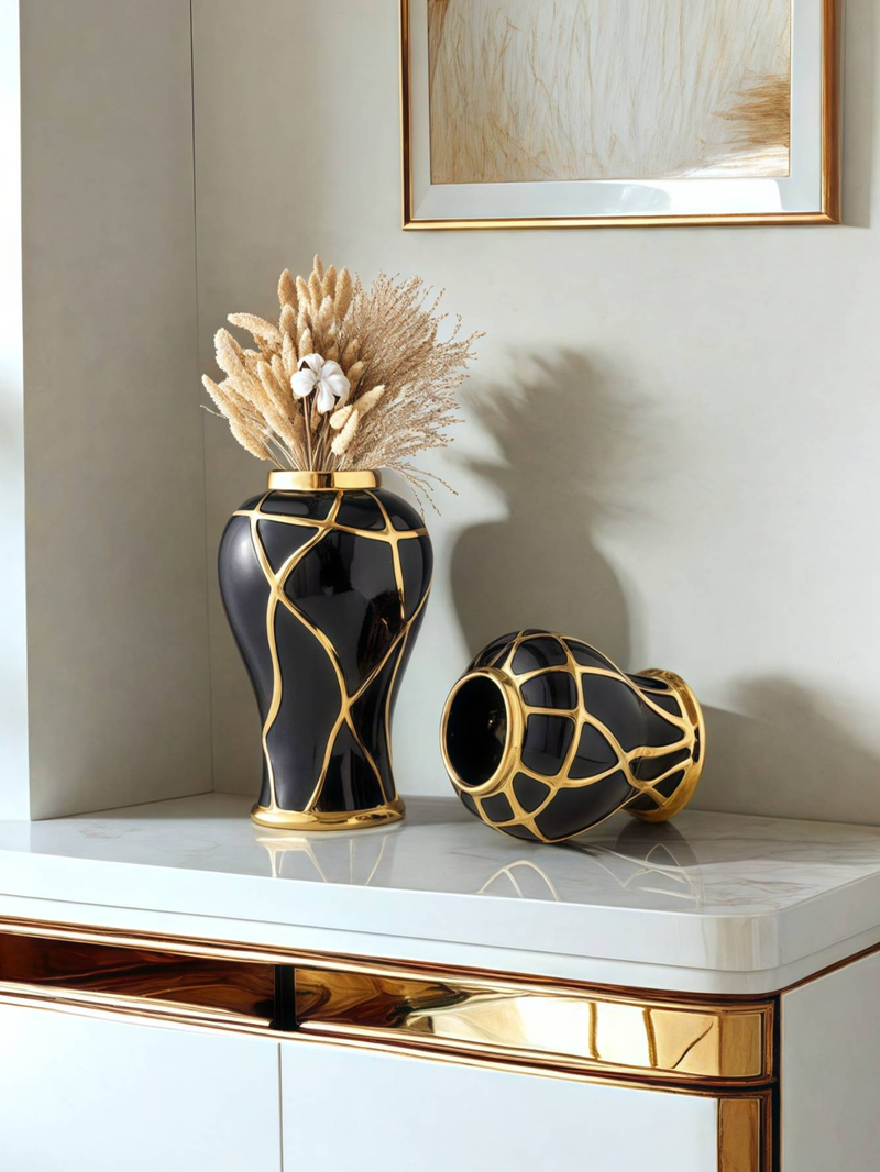 Ceramic Nordic Light Luxury Style Crack Vase Suitable For Living Room Tabletop, Fresh Flowers, Dried Flowers, Atmosphere Decoration, Ornament_voghion.com