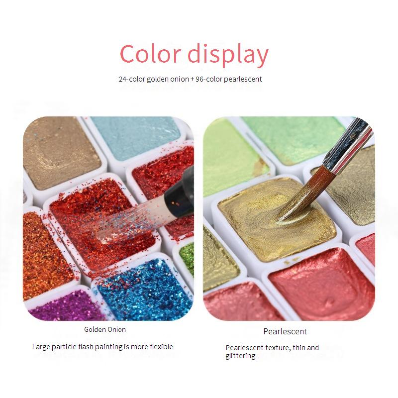 120-Color Metallic & Glitter Portable Solid Watercolor Paint Set With Plastic Case - Shimmering Pearl Pigments For Artists & Hobbyists_voghion.com