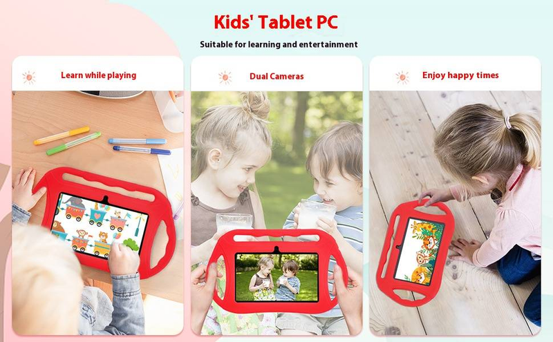 Q8 7" Android-Lerntablet für Kinder – IPS-Bildschirm für die Augenpflege, 32 GB Speicher, Kindersicherung, Doppelkamera, Bluetooth (Blau/Rot)_voghion.com