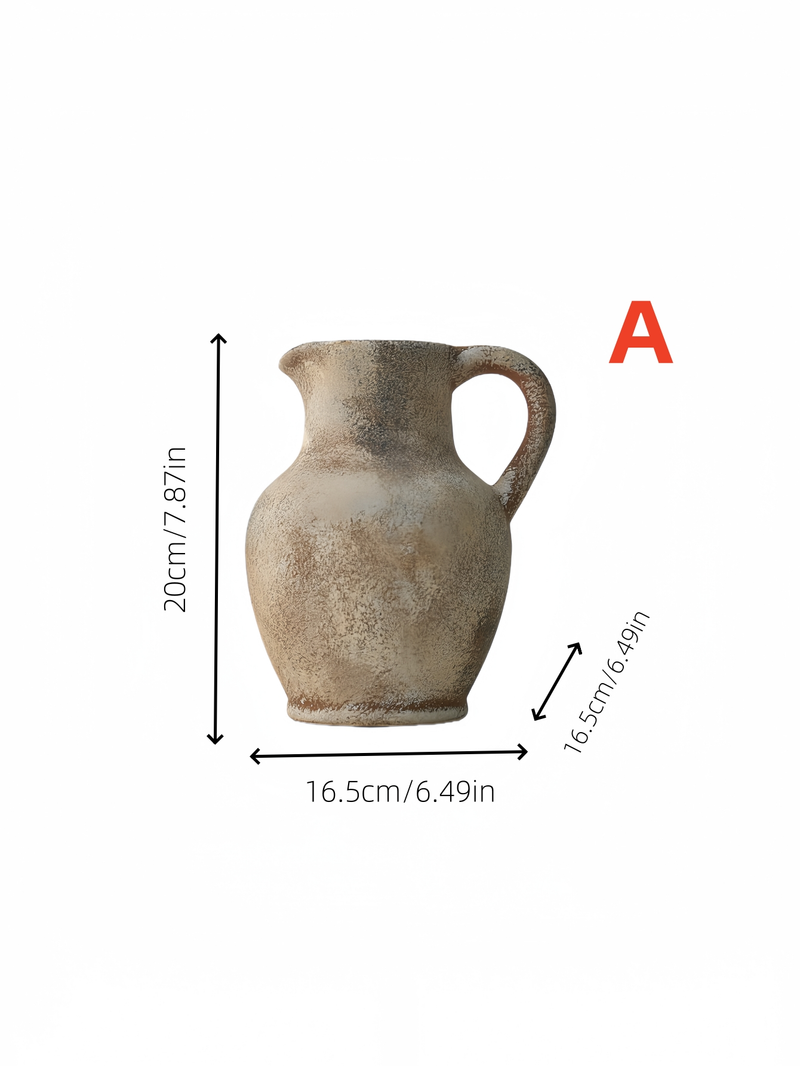 Vase en céramique style vintage avec anse, en forme de bouteille de vin, idéal pour contenir de l'eau, des fleurs et comme vase décoratif pour une composition florale._voghion.com