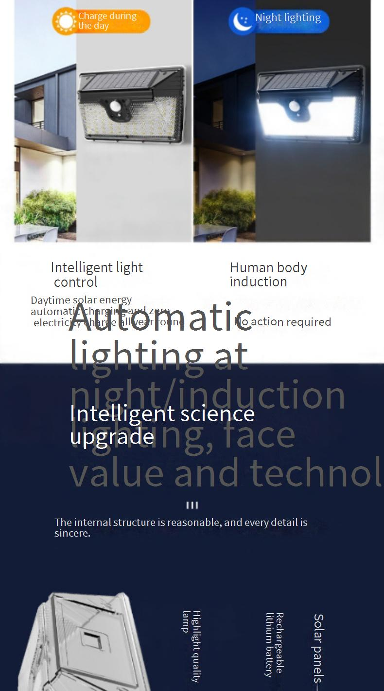 Wandlamp met 218 LED's en bewegingssensor op zonne-energie, 1000 lm waterdichte buitenverlichting met 3 standen, superheldere tuinlamp op zonne-energie voor op het terras_voghion.com