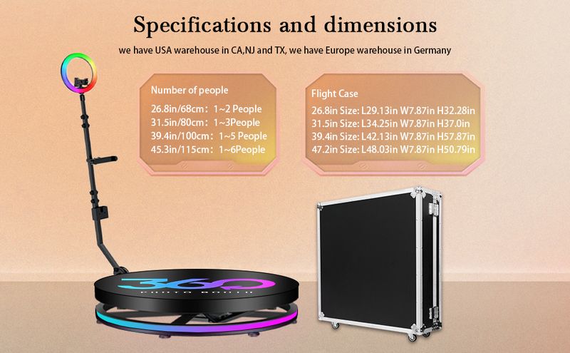 Cabine fotográfica 360 com estojo de voo, software, logotipo personalizado, luxo, câmera lenta. Capture momentos espetaculares por controle remoto ou aplicativo (100 cm/80 cm)_voghion.com