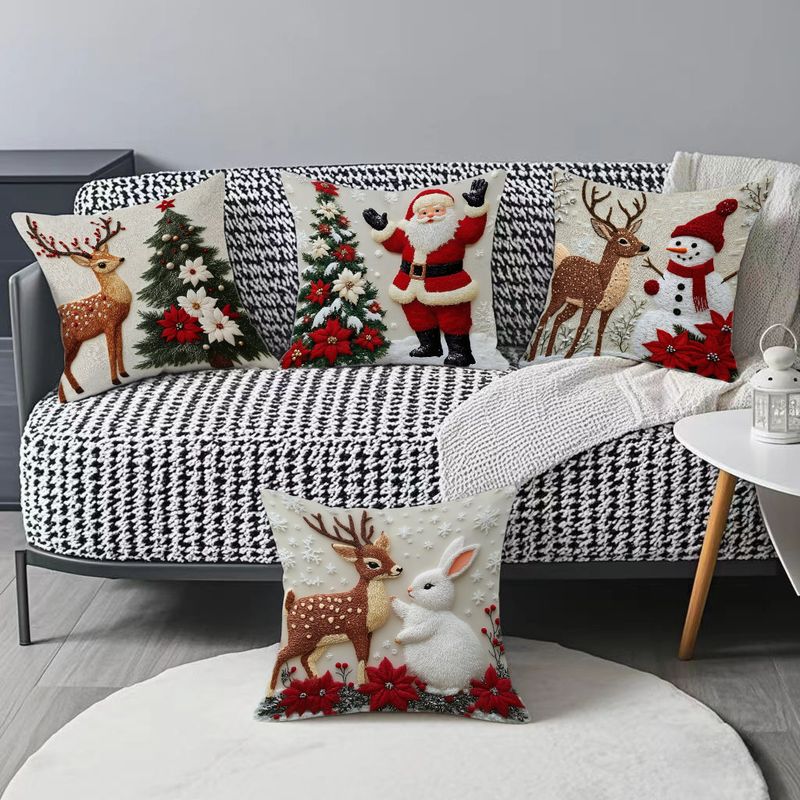Federa per cuscino natalizio, decorazione festiva per divano, cuscino decorativo in lino, motivo alce e coniglio_voghion.com