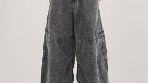 Pantaloni cargo larghi unisex – Joggers militari utility in 100% cotone con silhouette da paracadutista ed effetto slavato (XS-2XL, grigio scuro/grigio chiaro)_voghion.com