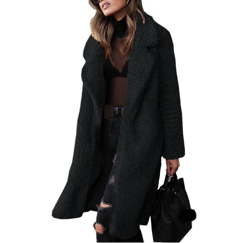 Langärmliger Fleecemantel für Damen mit Reverskragen – warme, flauschige, doppelseitige Sherpa-Jacke im Winter in sanften Eiscremefarben_voghion.com