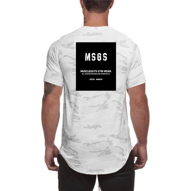 Summer camouflage short sleeved t men's bodybuilding muscle round collar slightly elastic men's sweat absorption_voghion.com