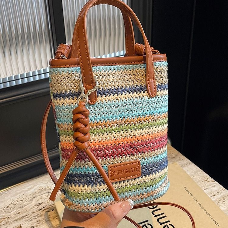 Borsa da spiaggia in paglia bohémien per donna, estate 2024, nuova moda, tracolla, portatile, intrecciata, per telefono_voghion.com