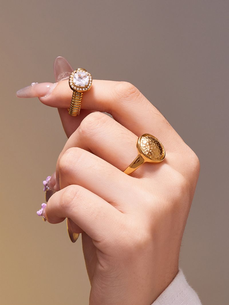 Square Sugar Stainless Steel 5A Zircon Open Ring, Fashionable And High End, Light Luxury, Versatile Finger Ring_voghion.com