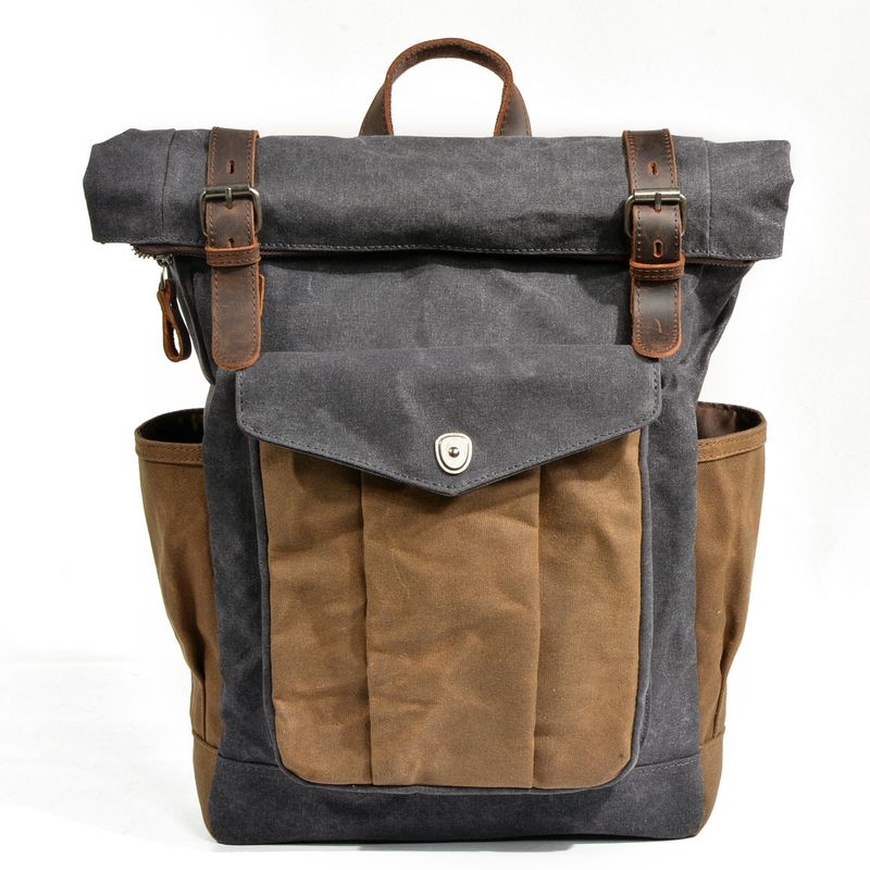 Backpack men's and women's backpack, oil wax canvas travel computer bag, outdoor sports mountaineering bag_voghion.com