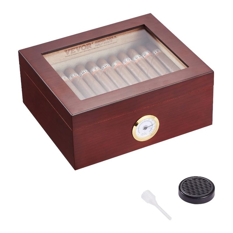 Hygrometer Box Glasstop Cigar Cigars Storage Humidifier 50 Cedar Humidor_voghion.com