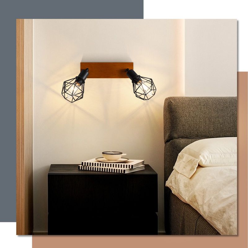 Glitzerlife Deckenstrahler 2 Flammig Schwarz Vintage - Holz Deckenspots E14 MAX.25W Metall Deckenlampe Schwenkbar 350° Deckenleuchte Für Küche Schlafzimmer_voghion.com