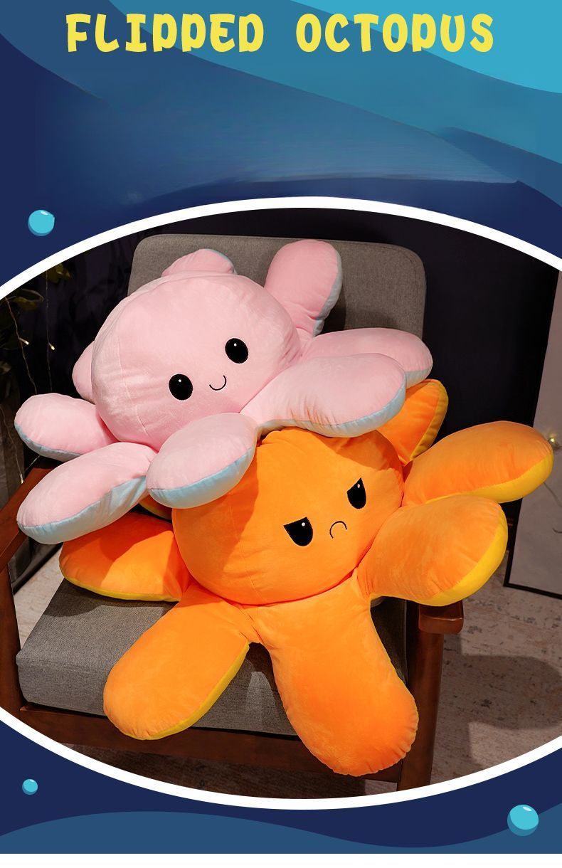 Face-Changing Plush Pillow Toy Reversible Fabric Doll Giant Double-Sided Octopus_voghion.com