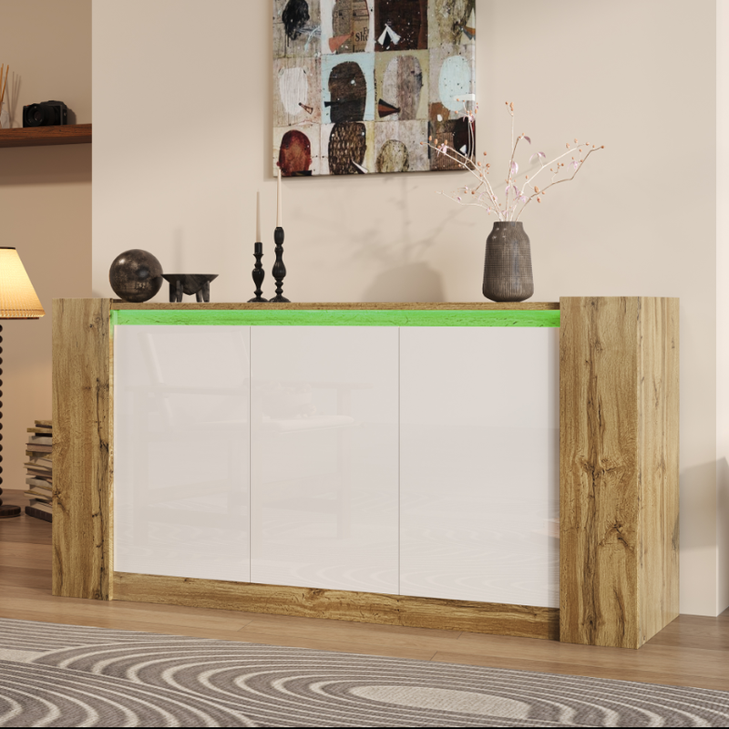 Credenza Hochglanzweiß Mit Grifflosem Design, Abgeschrägte Türen_voghion.com