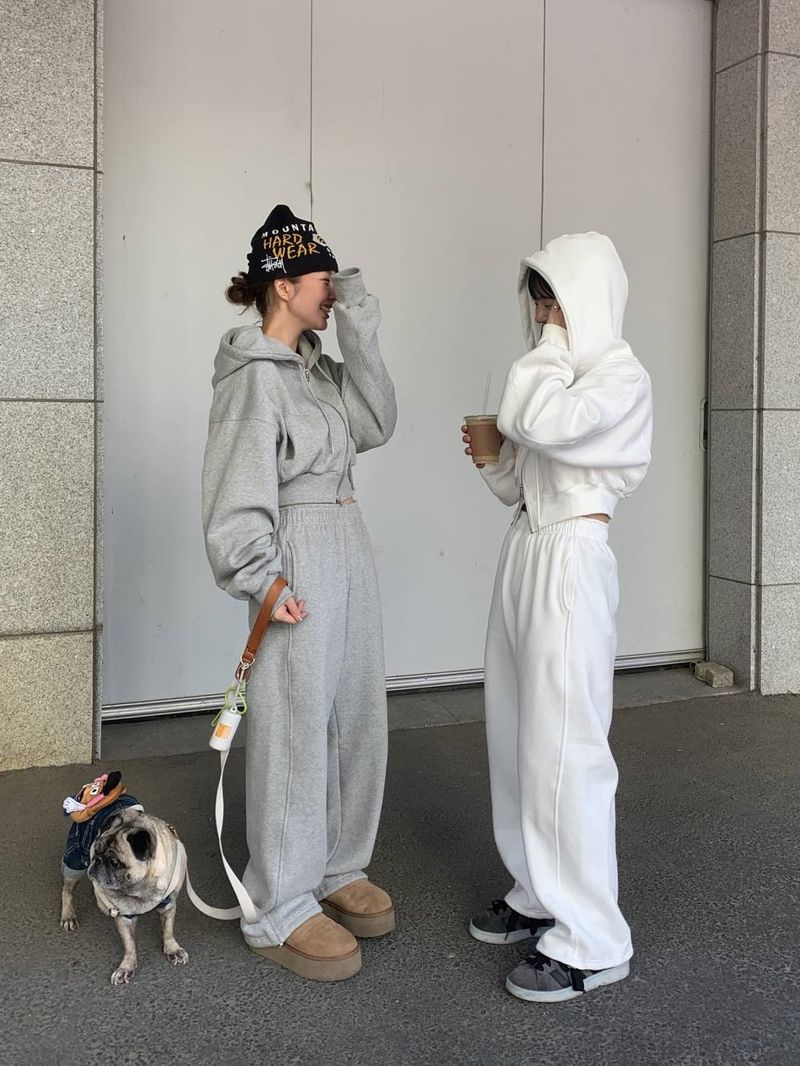 Conjunto informal de sudadera y jogger de polar estilo coreano para mujer: dos piezas de algodón suave para ropa de calle y estar en casa (S-XXL, varios colores)_voghion.com
