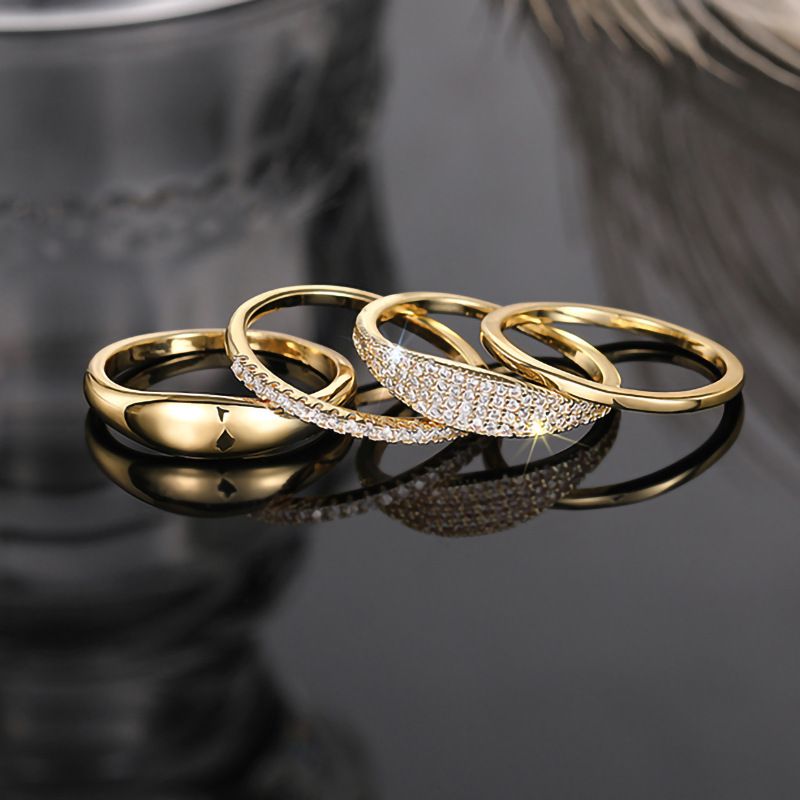 Cao Shi Simple Plain Ring Four Piece Set With Zircon Classic Jewelry For Engagement And Wedding Rings_voghion.com