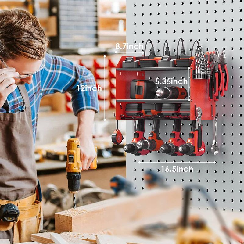 Iron hand electric drill bracket wall-mounted electric tool rack with power storage rack garage tool storage rack_voghion.com