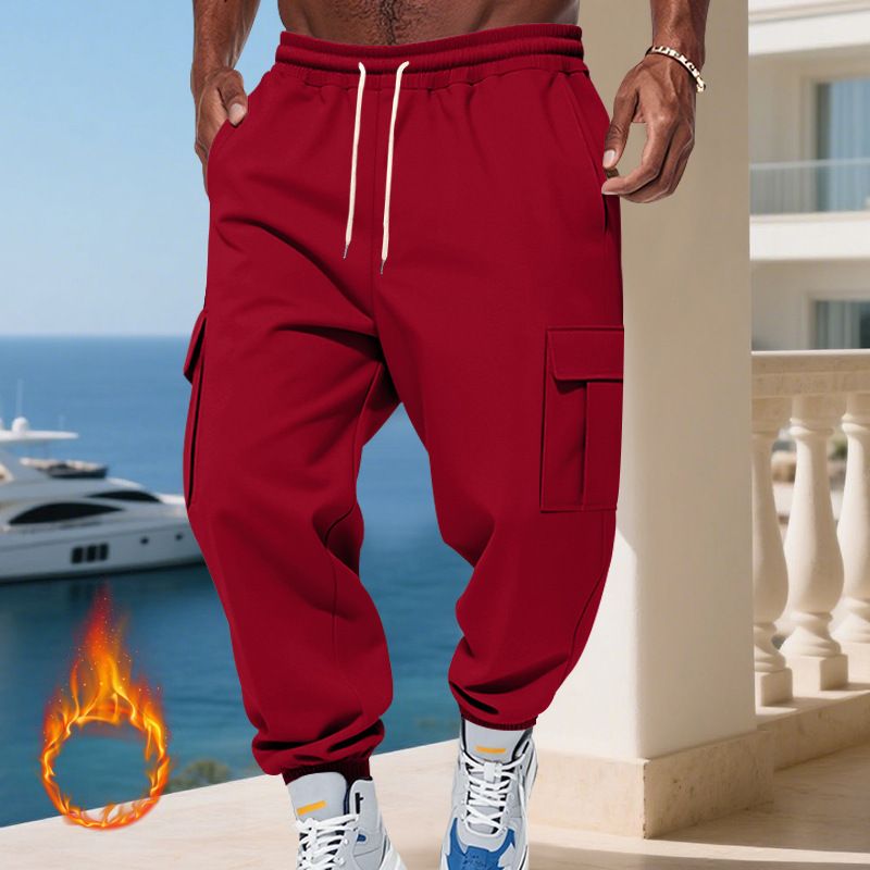 Pantaloni cargo da uomo foderati in pile - Jogger casual caldi invernali con tasche multiple, vestibilità ampia, vita elastica, comodi ed eleganti per l'uso quotidiano_voghion.com