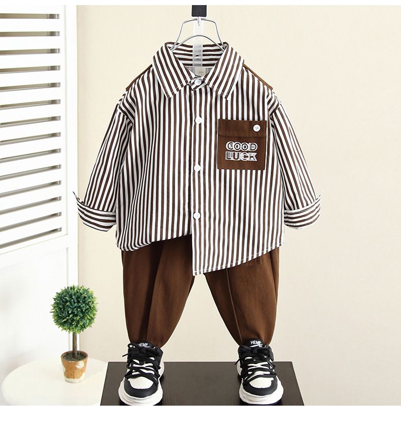 Ensemble chemise d'automne pour garçons, chemise rayée pour enfants, ensemble deux pièces de vêtements pour bébés Luffie_voghion.com