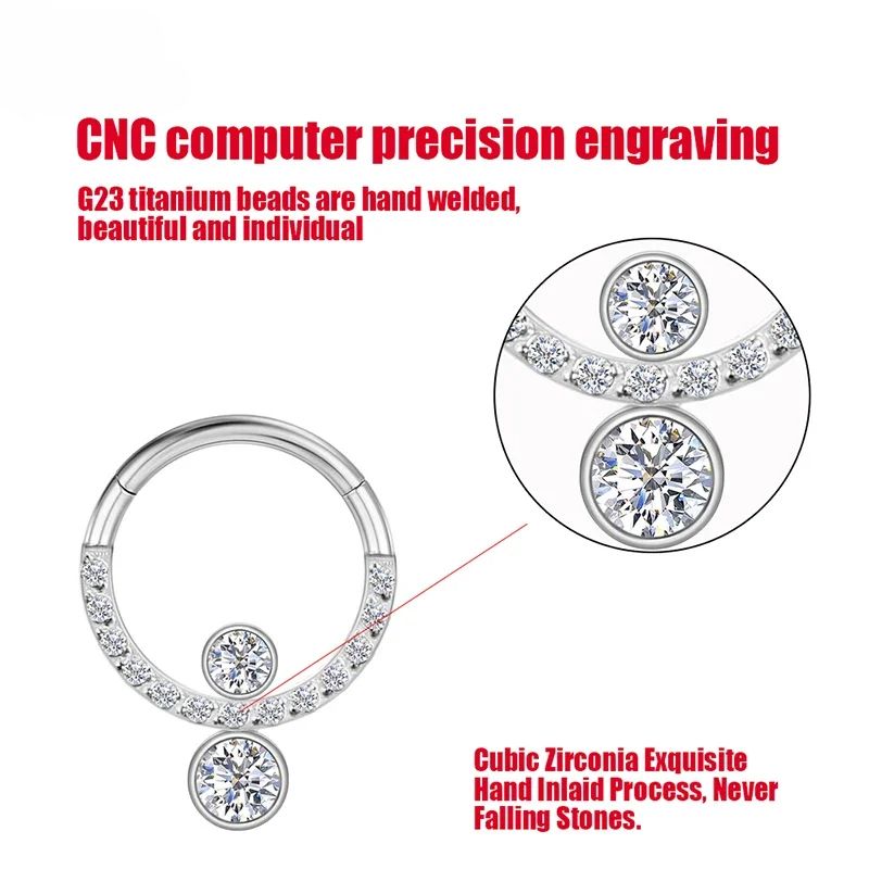 ASTM F136 Titânio Zircão Cartilagem CZ Anéis de Nariz Tragus Brinco Feminino Conch Clicker Piercing de Nariz Jóias Corporais Septo Labret_voghion.com