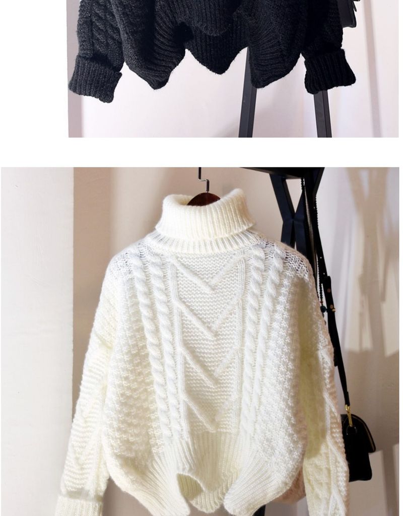 Maglione lavorato a maglia grosso da donna, collo alto, pullover oversize all'uncinetto, top invernali comodi_voghion.com