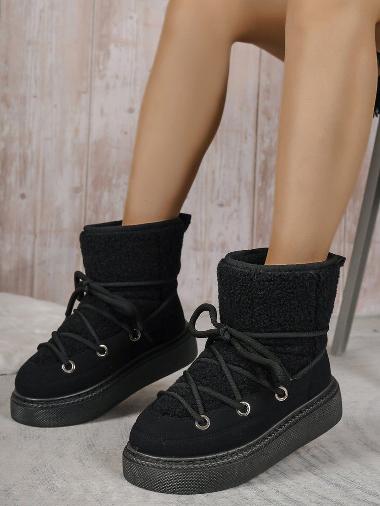 Women's Shoes large size thick bottom cross strap snow boots autumn and winter new thickened mid tube knee length warm women's boots_voghion.com