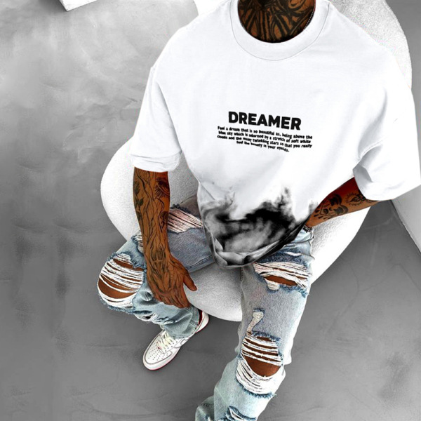 Men's Loose Letter-printed Round Neck Casual T-shirt_voghion.com