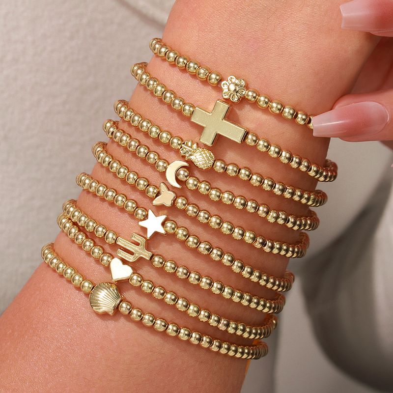Beaded Stacked Bracelet Female Elastic Moon Cross Cactus Shell Love Bracelet Female_voghion.com