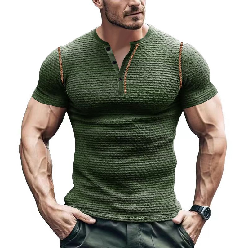 Unbeatable Quality Summer Sports Fitness Slim Fit Breathable Short Sleeved Muscle Henry Shirt Men's T-shirt_voghion.com