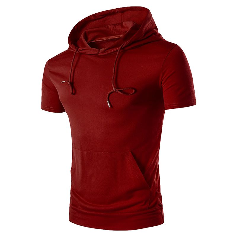 2023 Summer New Men's Solid Hooded Casual Sports T-shirt_voghion.com