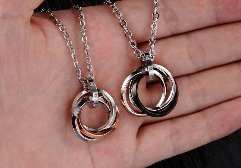 Collana da uomo classica con tre anelli, personalizzata, in acciaio puro con catena, in acciaio inossidabile_voghion.com