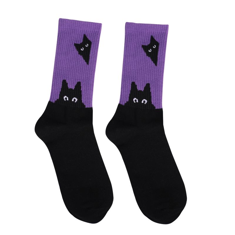 Casual socks hot cat dog rainbow large size cotton socks women's casual cotton women's mid-tube socks_voghion.com