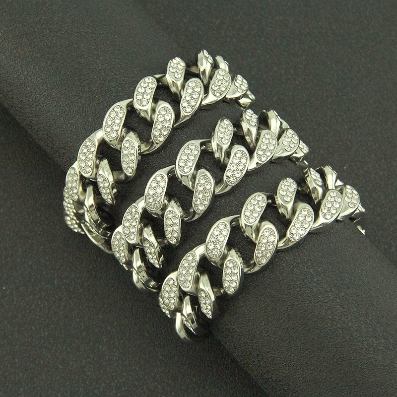 Men's accessories hip-hop style Cuban chain necklace diamond-shaped double rows of diamonds, trendy accessories necklace_voghion.com