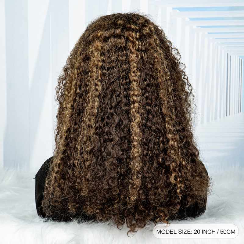 Pelucas de cabello humano con ondas rizadas Bob de encaje 13x4, peluca Wear and Go, densidad del 200%, línea de cabello natural prearrancada, pelucas delanteras de encaje con ondas profundas, 4/27#, color marrón dorado_voghion.com