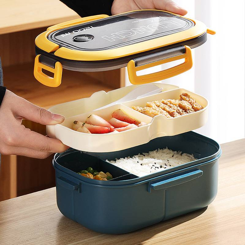 Bento Box a doppio strato da 1200 ml con divisori per studenti, contenitore per il pranzo nel microonde per impiegati, contenitore per il pranzo per la preparazione dei pasti dimagranti_voghion.com