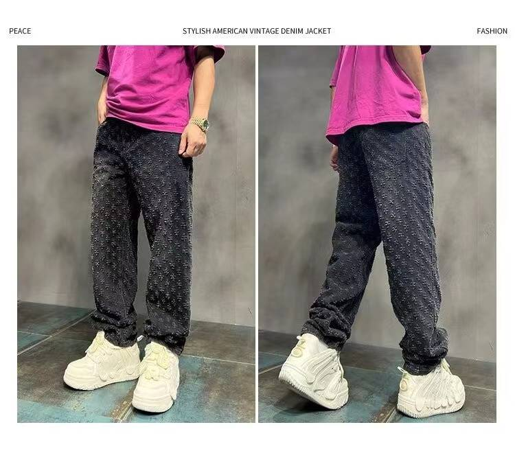2024 American High Street Jeans Hommes Ample Droite Tendance Marque Ensemble Pantalon Polyvalent_voghion.com