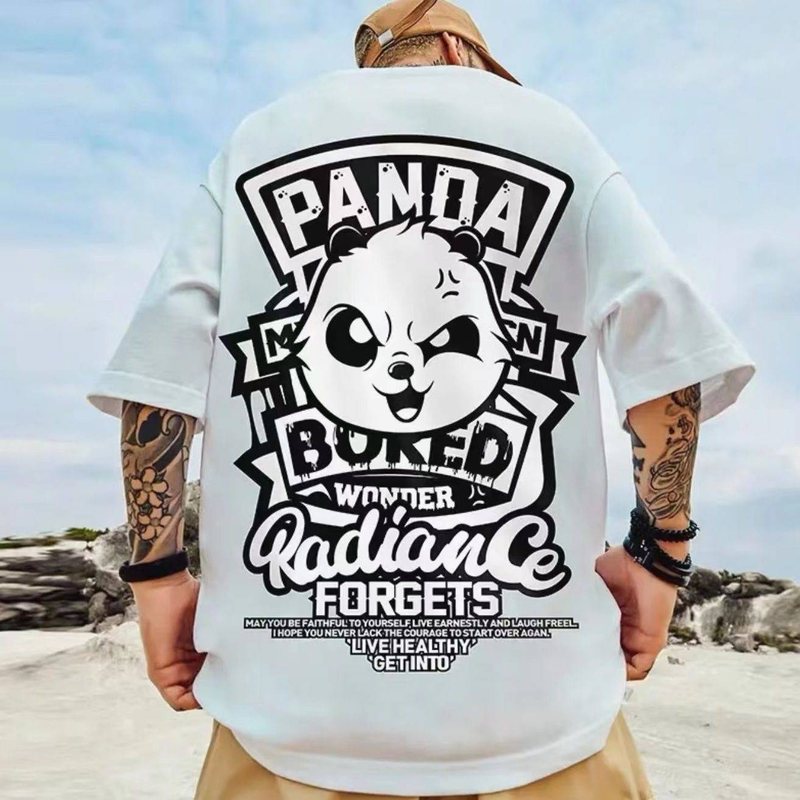 Lässige urbane Mode für Männer und Frauen T-Shirt mit Panda-Grafikdruck Übergroße, entspannte Passform 100 % Baumwolle Unisex Streetwear_voghion.com