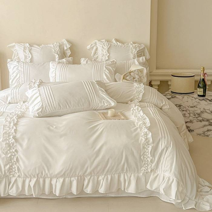 Set di biancheria da letto Premium Ins con pizzo - 1500-2000 g di poliestere di alta qualità, disponibile nelle misure da 1,2 m a 2,0 m (lenzuola, gonne da letto)_voghion.com