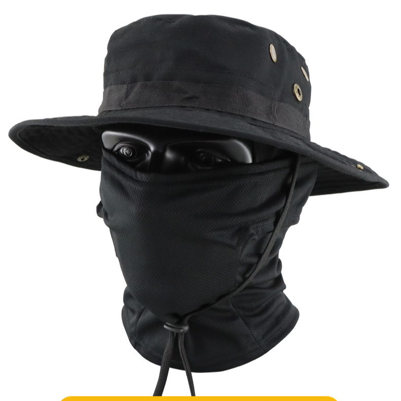 Conjunto de sombrero táctico Beni de camuflaje para acampar al aire libre, sombrero de pesca multifuncional para exteriores, sombrero de cubo con protección solar, sombrero de ala redonda transpirable para hombres_voghion.com