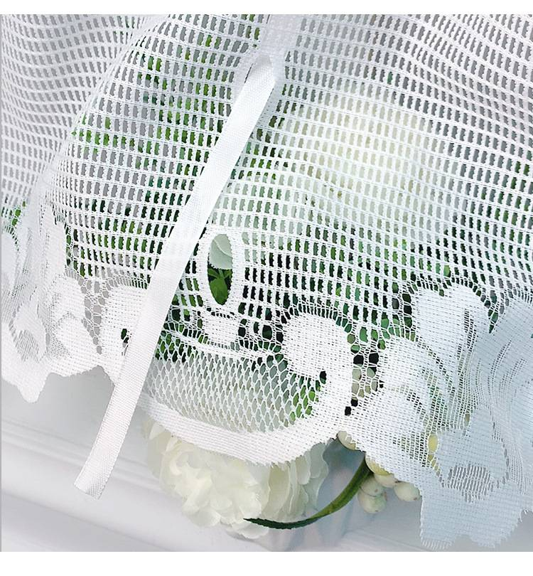 Lace Sheer Curtain For Doors & Windows - 100% Polyester Sun Filtering Drapes For Study Room, Balcony, Porch - White/Beige Boho Cafe Curtains_voghion.com
