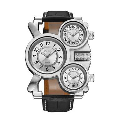 Men's Classic Quartz Watch With Genuine Leather Strap, GMT Function, Mineral Crystal, Square Dial, Water Resistant_voghion.com
