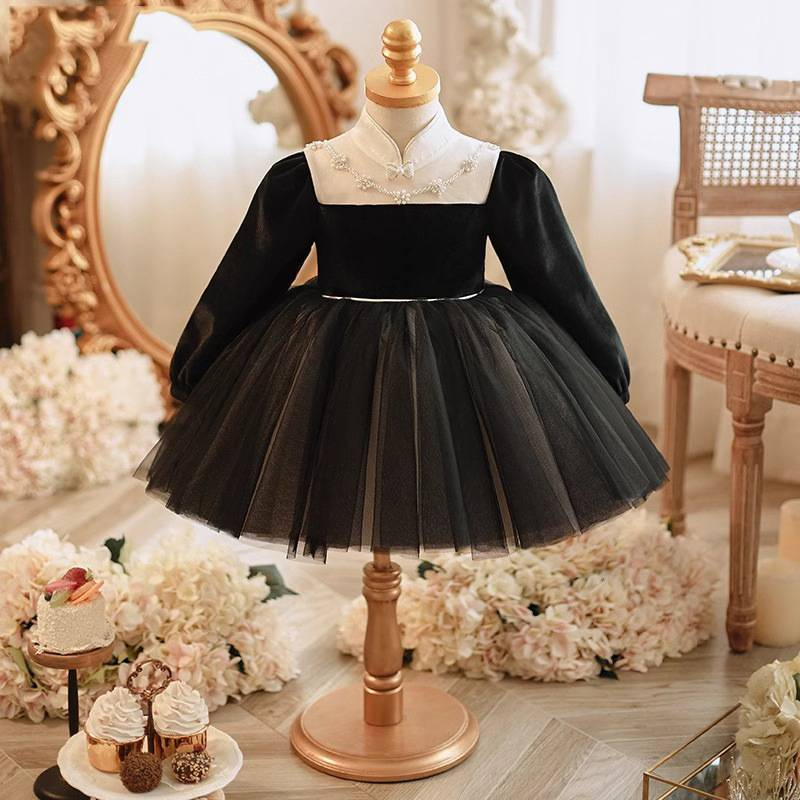 Robe de princesse en velours noir pour fille - Robe de soirée élégante pour occasions spéciales - Tendances mode - Meilleures ventes_voghion.com