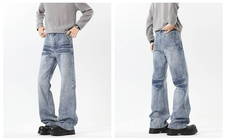 Cleanfit Cat Whisker Jeans For Men – Vintage Washed Stretch Denim With Subtle Flare (M-5XL) – High Street Baggy Trousers For Urban Streetwear_voghion.com