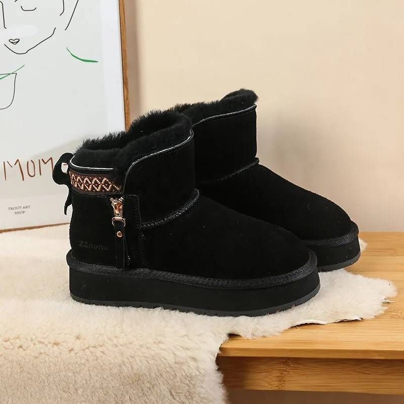 Women's Shoes Side-Zip Snow Boots – Shearling Lined Winter Shoes (Waterproof & Slip-Resistant)_voghion.com