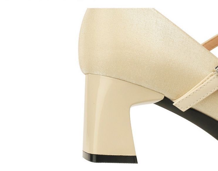6295 Scarpe da donna in seta con punta quadrata, stile francese, profumate, con strass, piatte e tacco medio spesso, basse_voghion.com