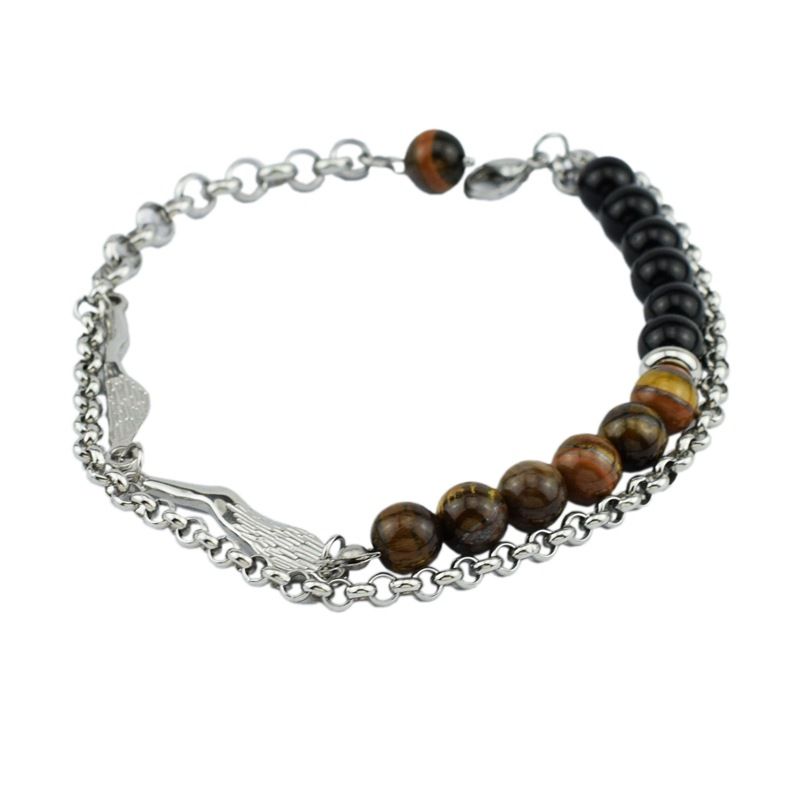 Transferperlen-Nischendesign, Edelstahl, facettierter Tigerauge-Stein, kubanische Titanstahlkette, trendiges Hip-Hop-Perlenarmband_voghion.com